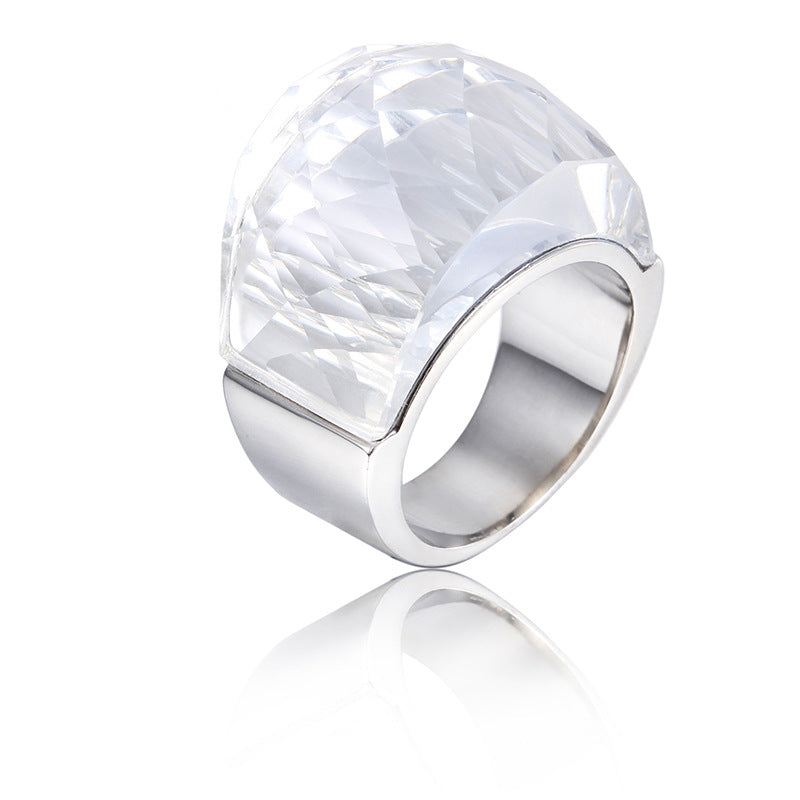 Titanium Steel Crystal Glass Ring For Men And Women - 0 - Bijou Her - Color - Size - 