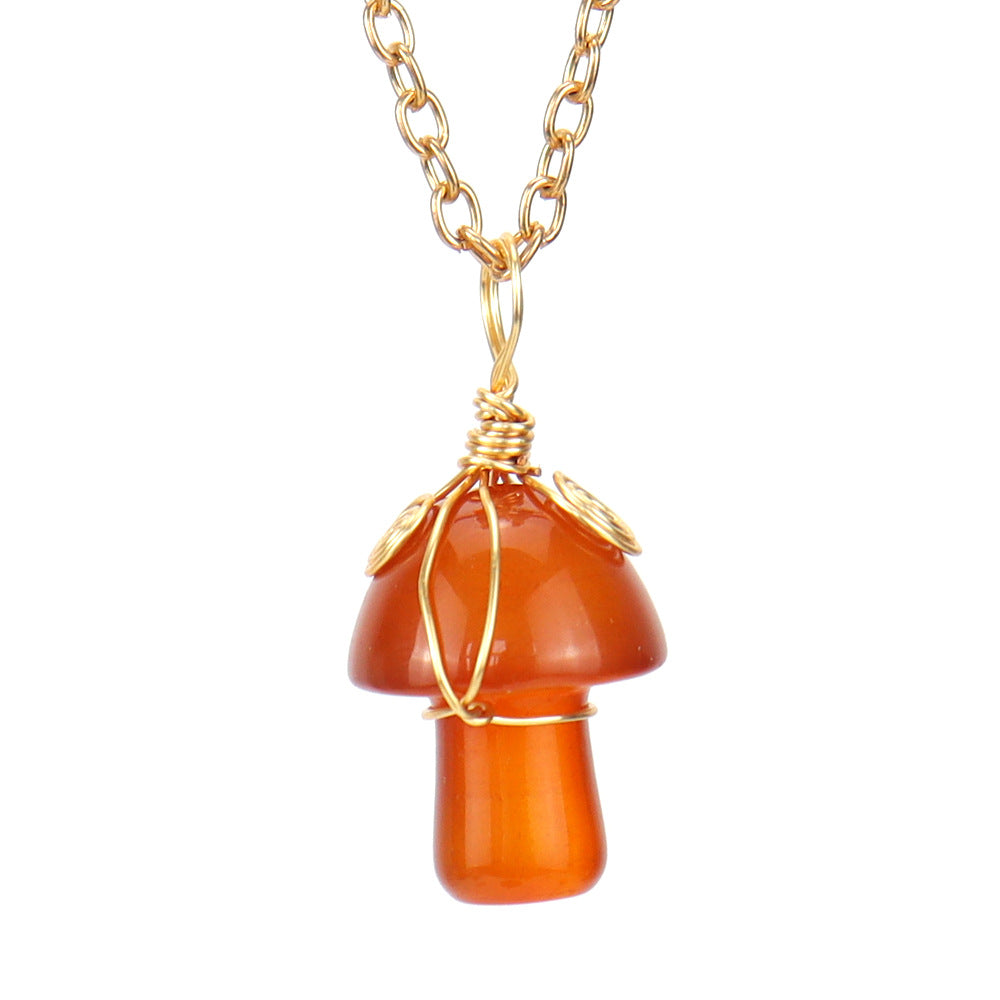 Handwoven Crystal Agate Small Mushroom Pendant Necklace - 0 - Bijou Her - Color -  - 