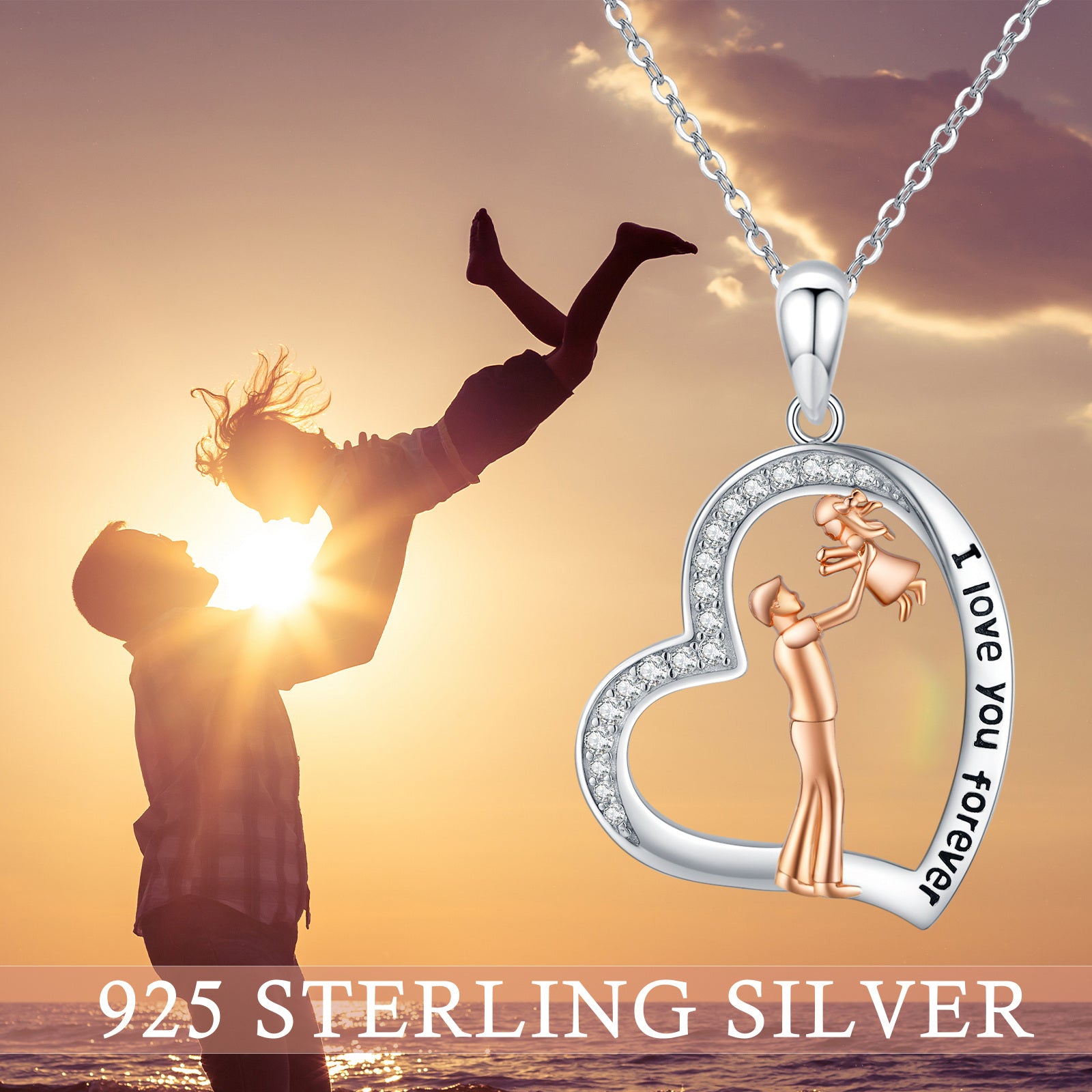 Rose Gold Father Daughter Necklace in 925 Sterling Silver - 5 - Bijou Her -  -  - 