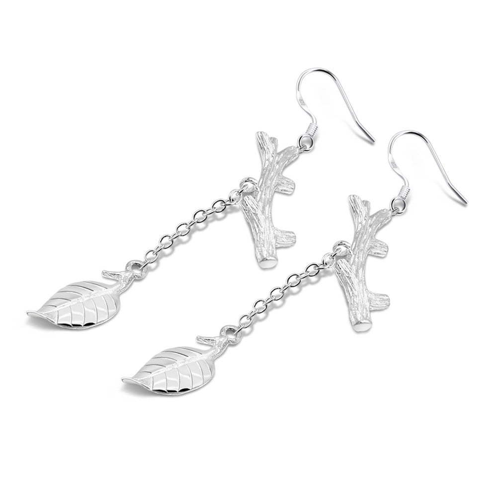 Simple Plated S925 Silver Leaf Branch Studs - 0 - Bijou Her - Color -  - 