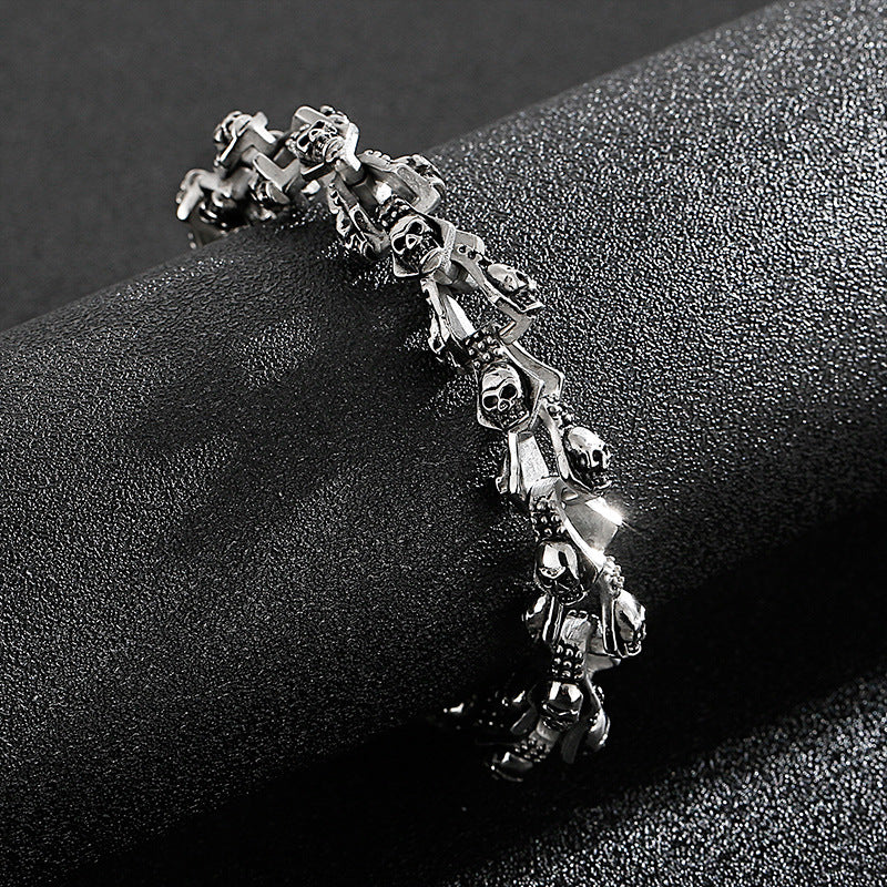 Stylish And Personalized Blackened Stainless Steel Skeleton Bracelet - 0 - Bijou Her -  -  - 