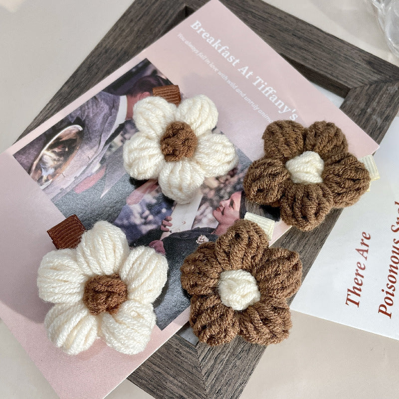 Milk Coffee Retro Woven Wool Flower Hairpin Hair Accessories - 0 - Bijou Her -  -  - 