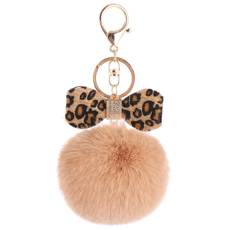 Leopard Bow Fur Ball Schoolbag Pendant Key Chain - 0 - Bijou Her - Color -  - 