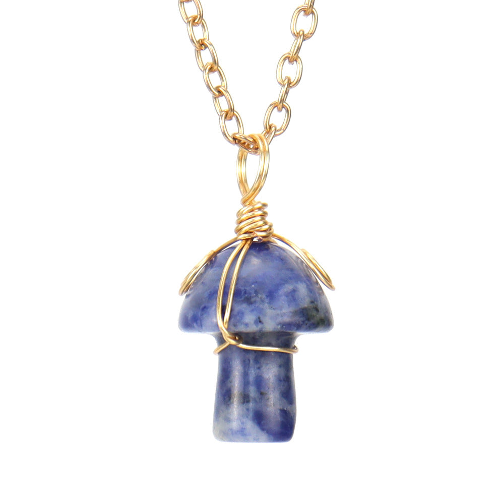 Handwoven Crystal Agate Small Mushroom Pendant Necklace - 0 - Bijou Her - Color -  - 