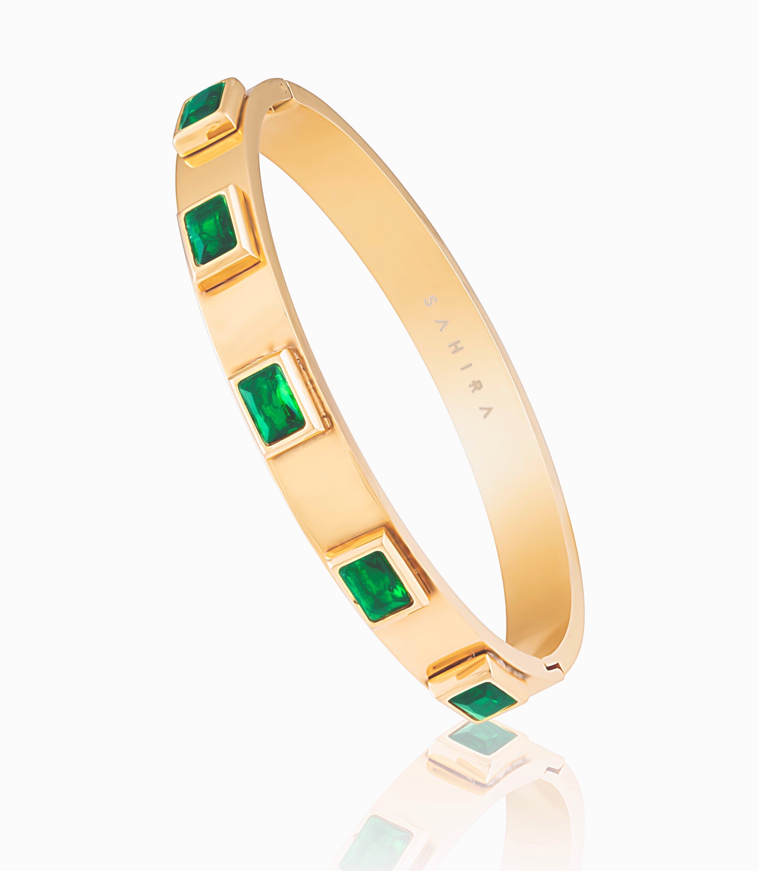 Green Stone Statement Bracelet - 18k Gold Plated, Hypoallergenic, 7" Circumference - Jewelry & Watches - Bijou Her -  -  - 