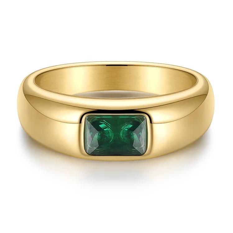 Green Cubic Zirconia Emerald Statement Ring - Hypoallergenic & Tarnish Resistant in 18k Gold Plated Stainless Steel - Jewelry & Watches - Bijou Her -  -  - 