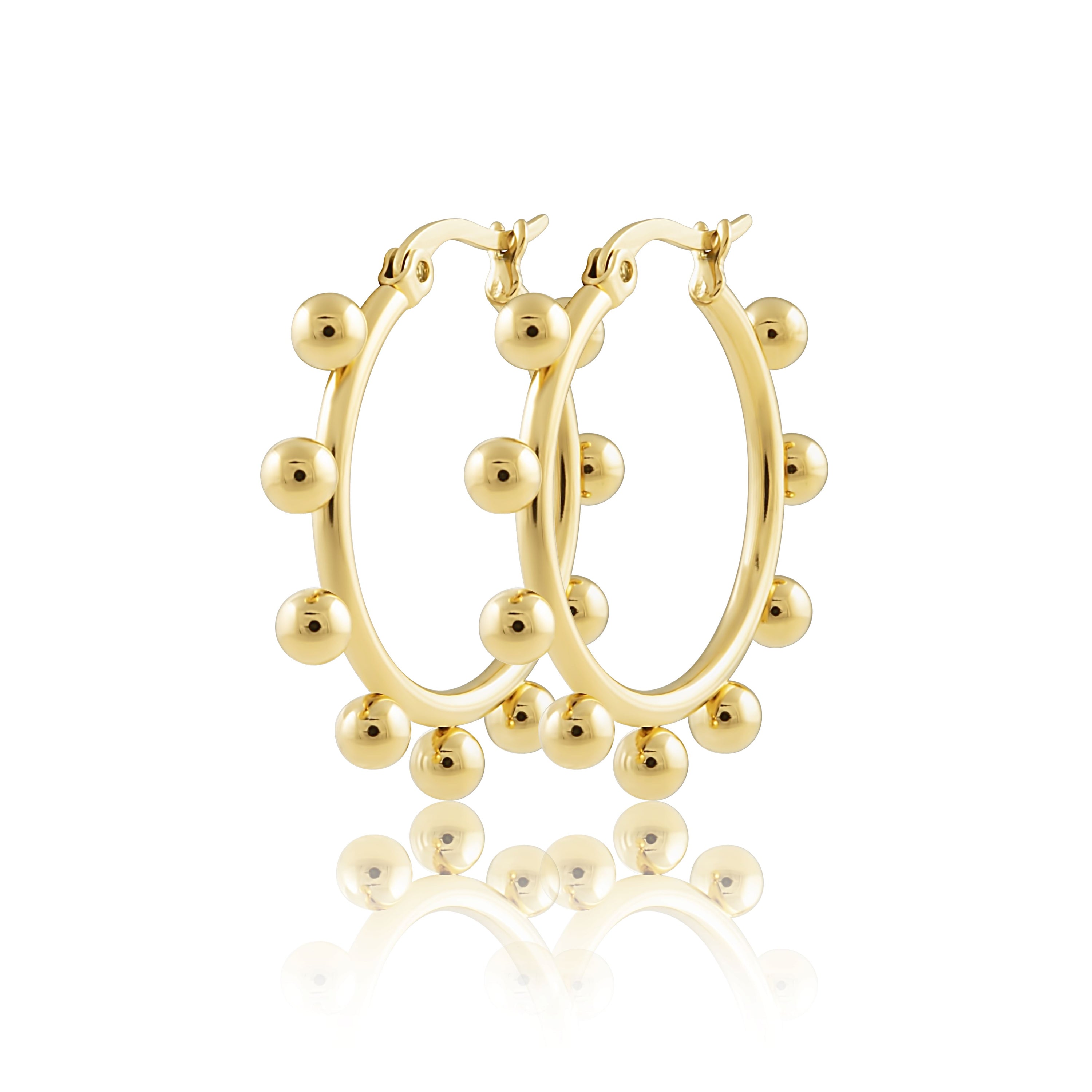 Small 18k Gold Plated Studded Hoops - 1 Inch Hoop Size - Jewelry & Watches - Bijou Her -  -  - 