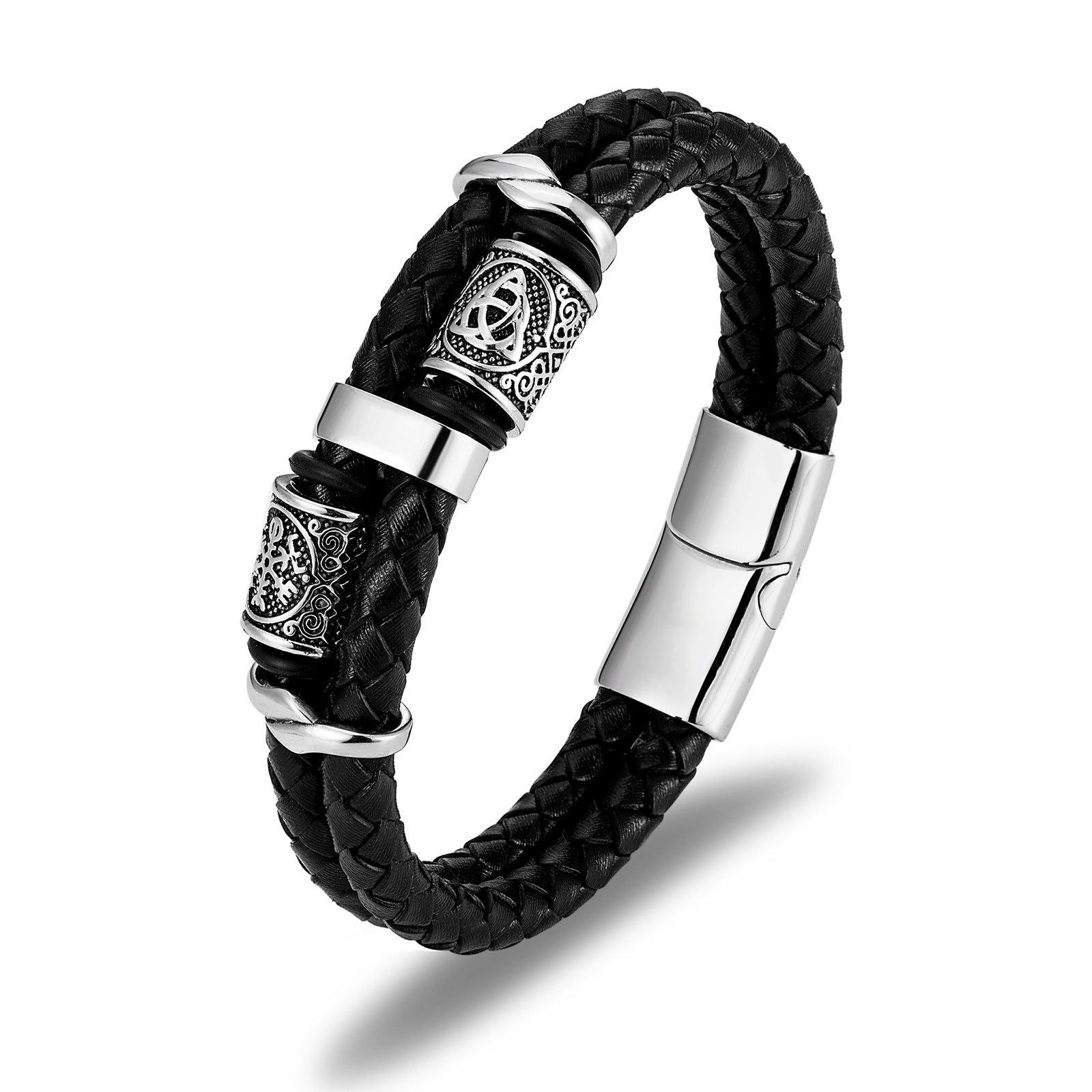 Stainless Steel Men's Multi-layer Leather Knitting Bracelet - 0 - Bijou Her -  -  - 