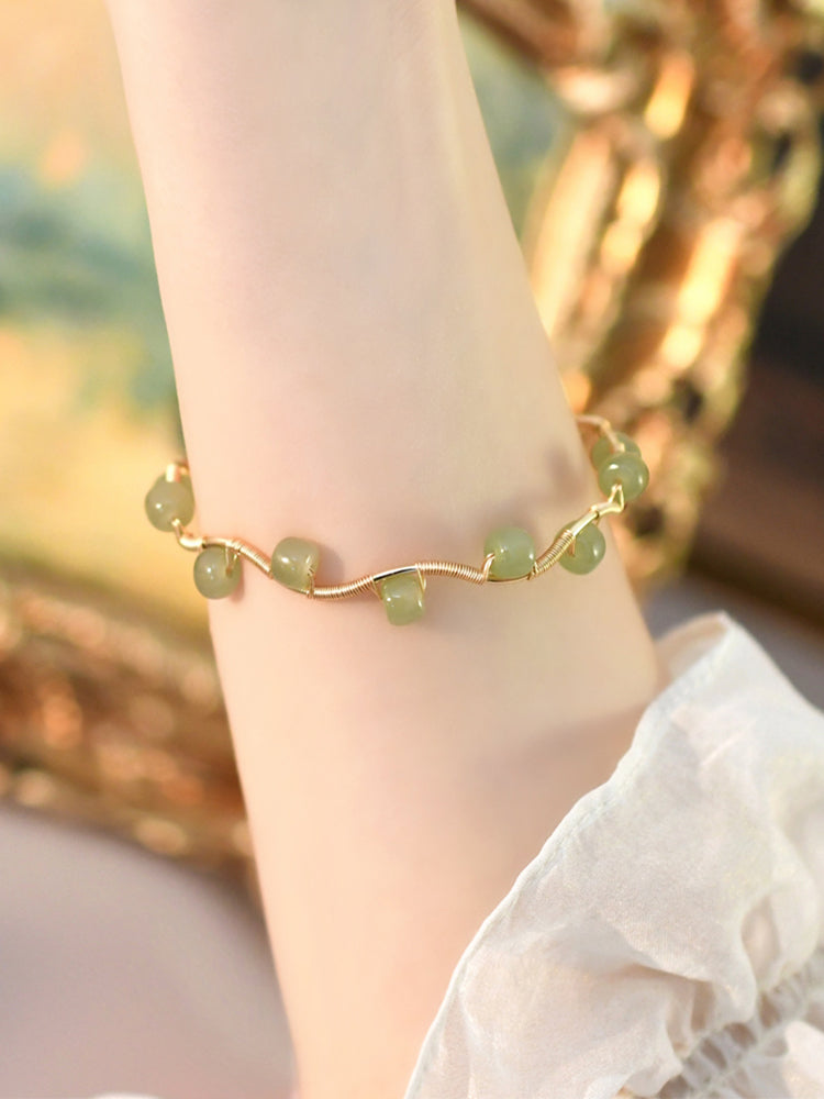 Natural Hetian Jade Bracelet Waves - 0 - Bijou Her -  -  - 