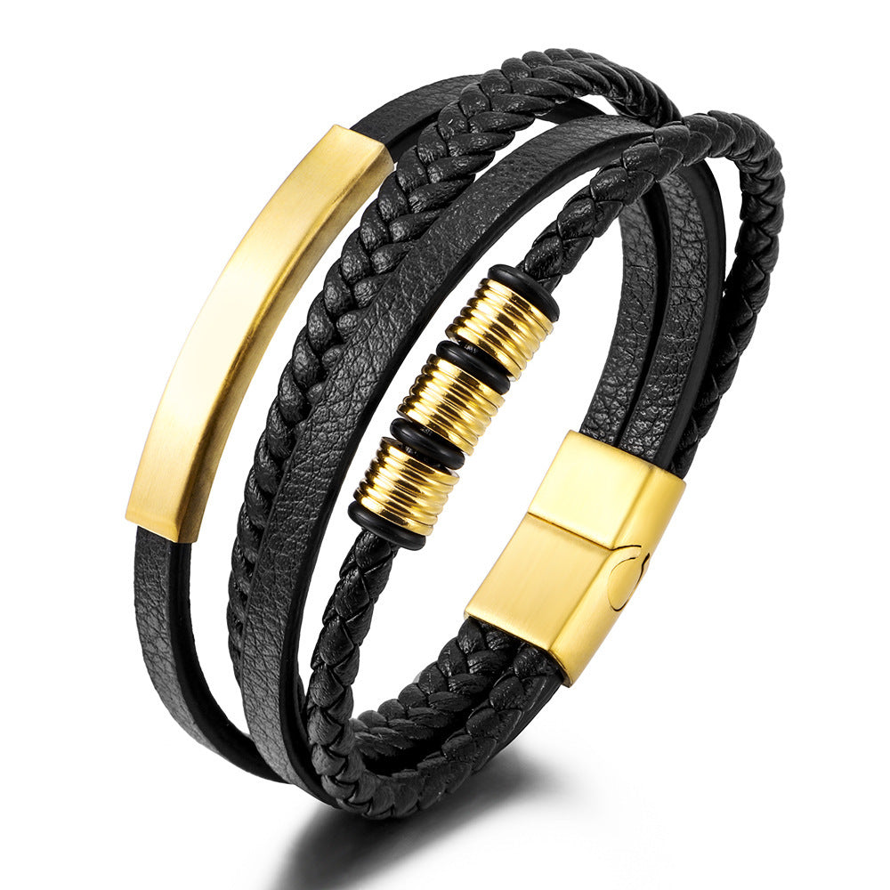 Woven Men's Magnetic Buckle Multi-layer Leather Bracelet - 0 - Bijou Her - Color -  - 