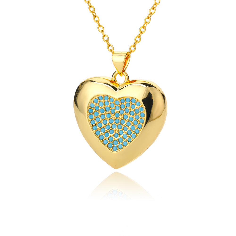Ins Simple Love Necklace Small Design Sense Light Luxury Zircon OT Buckle Chain Heart Shape - 0 - Bijou Her -  -  - 