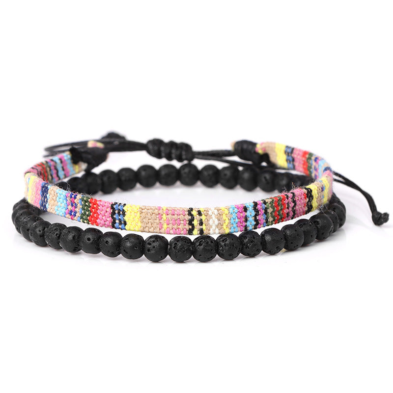 Men's Lava Volcanic Rock Bohemian Woven Bracelet Combination - 0 - Bijou Her - Color -  - 