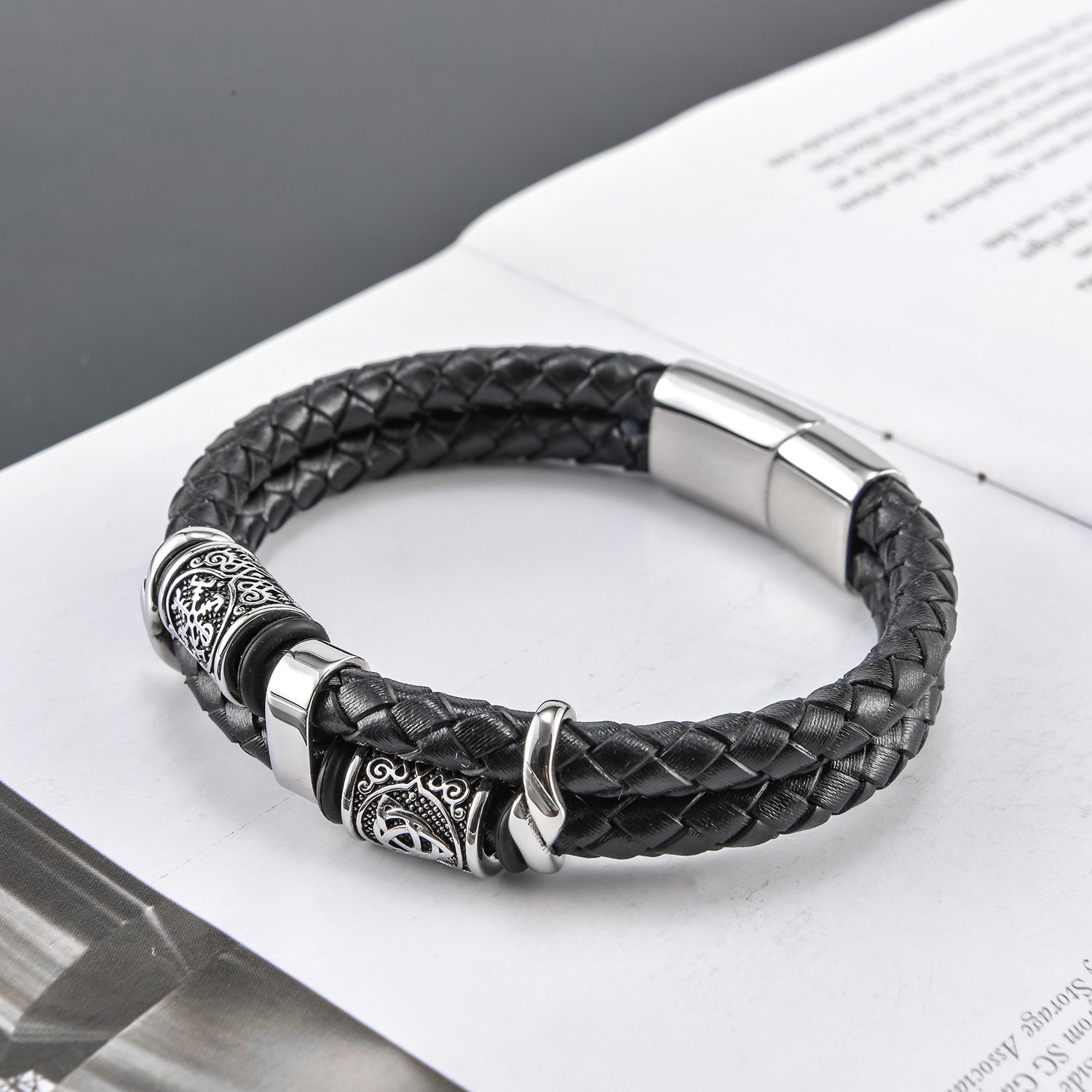 Stainless Steel Men's Multi-layer Leather Knitting Bracelet - 0 - Bijou Her -  -  - 