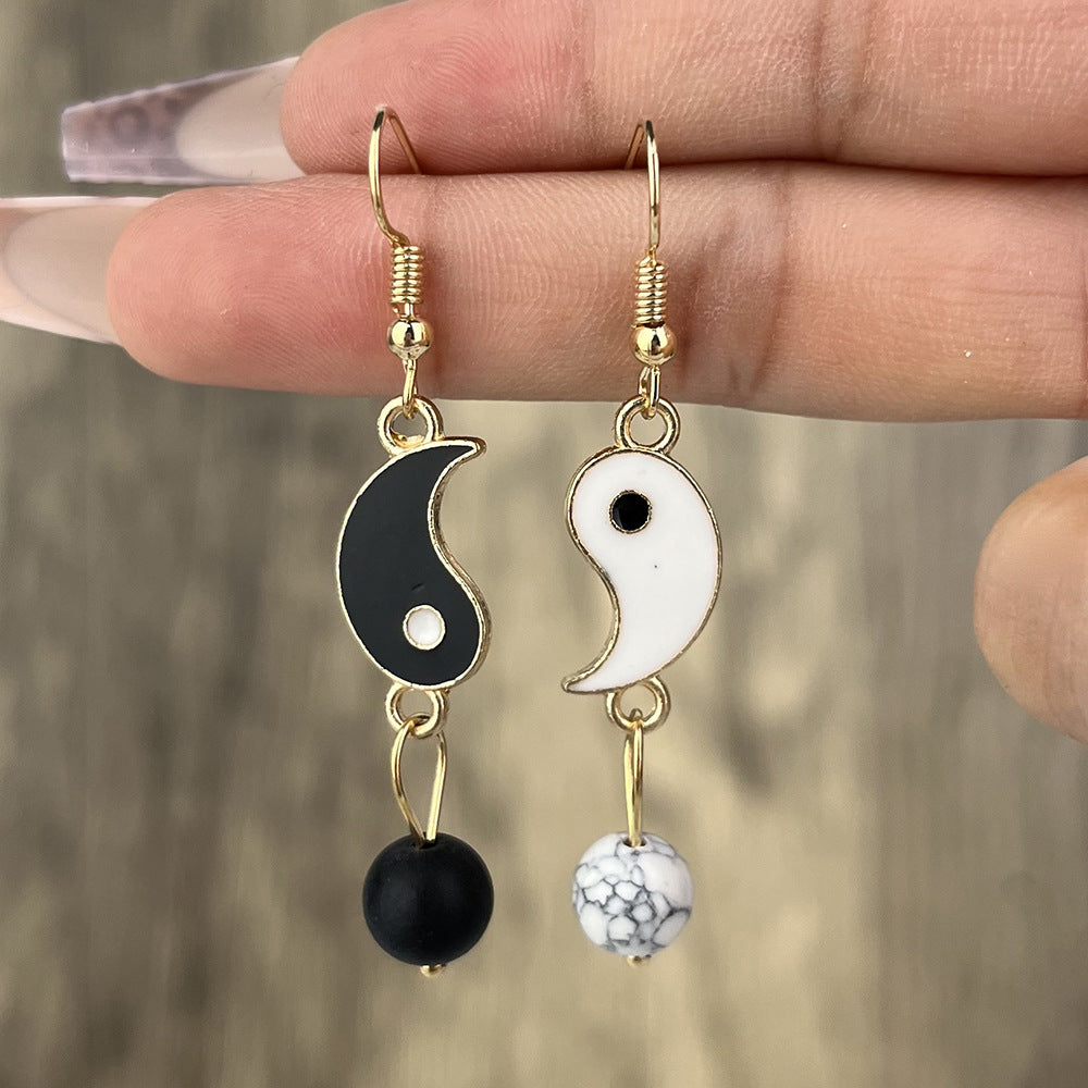 Personalized Oil Drop Black And White Tai Chi Gossip Earring Fashion - 0 - Bijou Her - Color -  - 