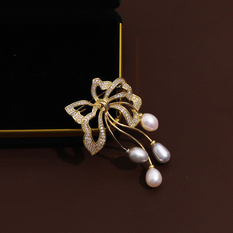 Women's Bowknot Pearl Brooch Freshwater Pearl - 0 - Bijou Her -  -  - 