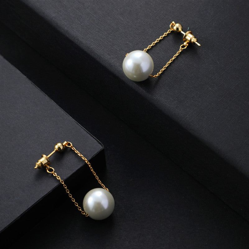 Women's Fashion Temperament Long Chain Design Pearl Earrings - 0 - Bijou Her -  -  - 