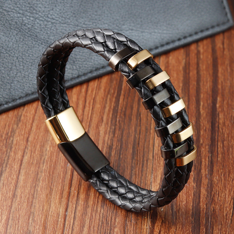 Stainless Steel Leather Woven Bracelet - 0 - Bijou Her - Color -  - 