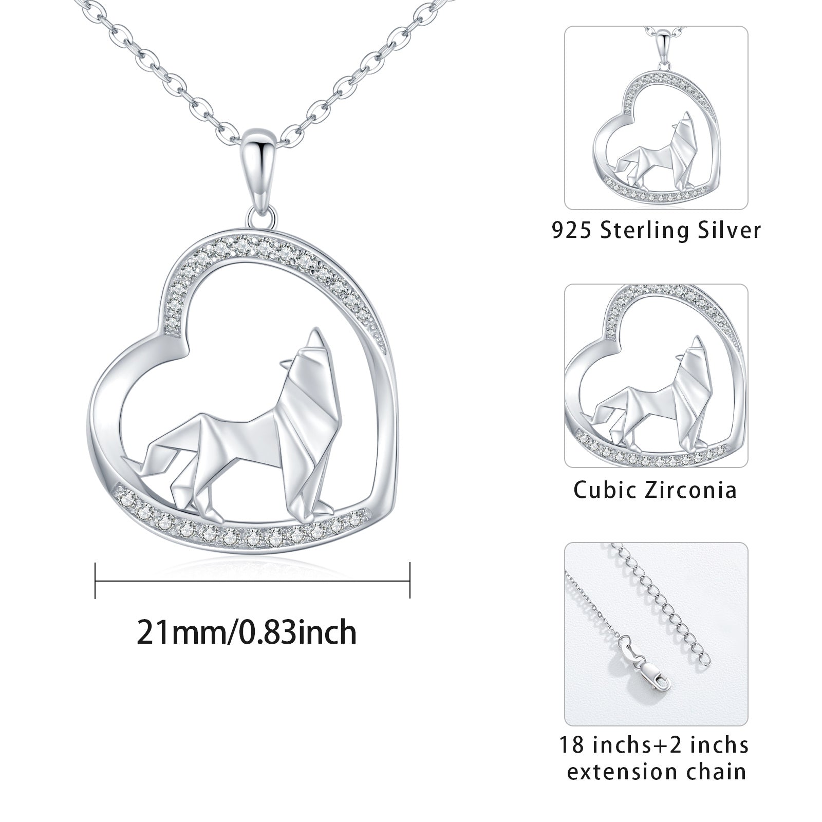 Howling Wolf Pendant Necklace in 925 Sterling Silver - 5 - Bijou Her -  -  - 