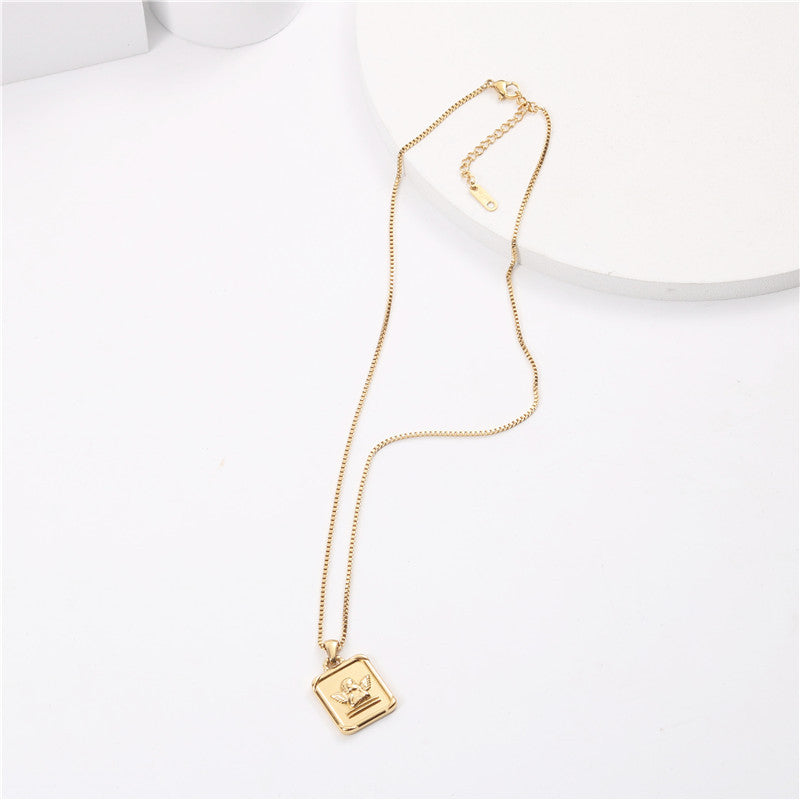 Roman Angel Invisible Wings Square Plate Necklace Female Clavicle Chain - 0 - Bijou Her -  -  - 