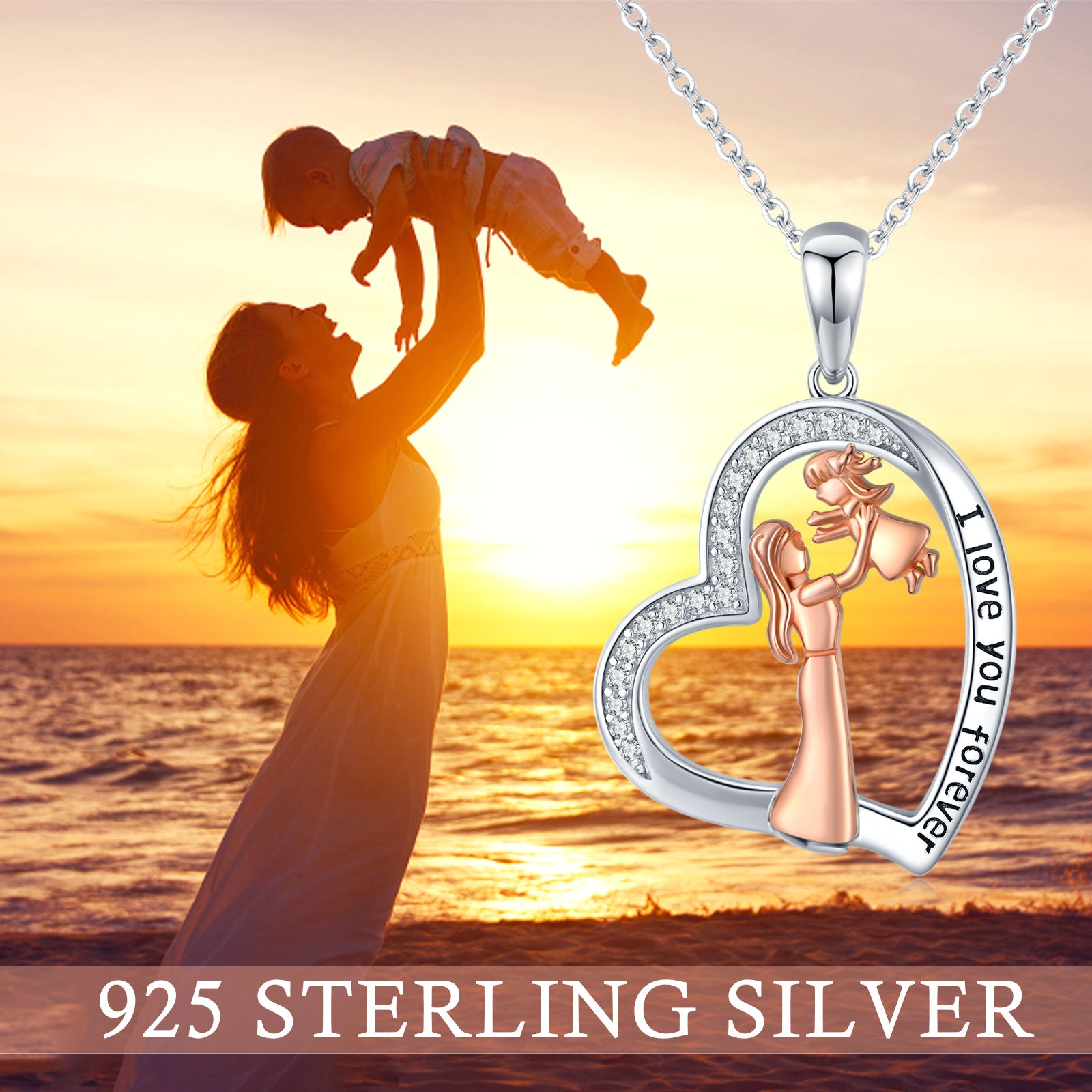 Rose Gold Mother Daughter Necklace in 925 Sterling Silver - 5 - Bijou Her -  -  - 