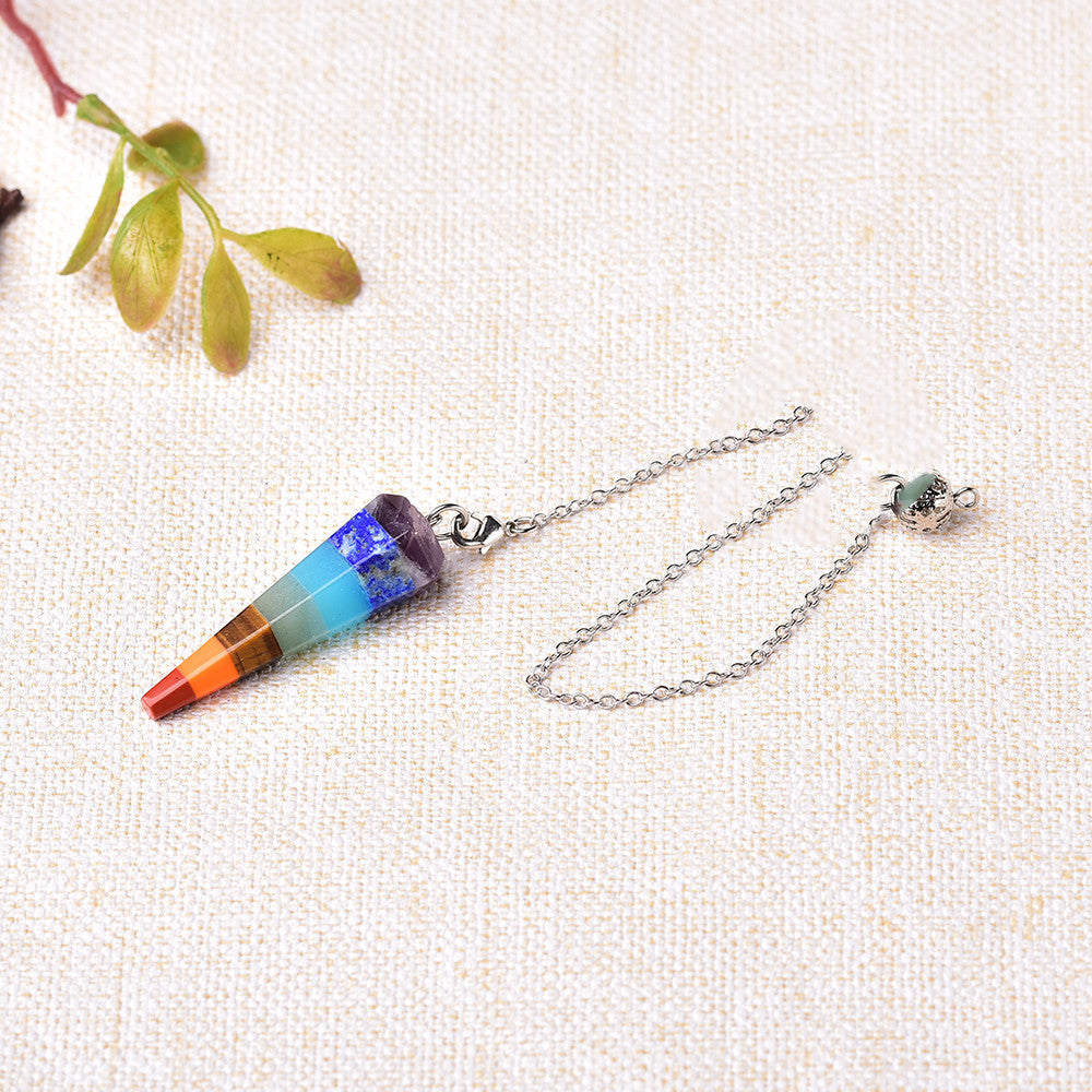 Natural Crystal Seven-color Gemstone Pendulum Ore Pendant - 0 - Bijou Her -  -  - 