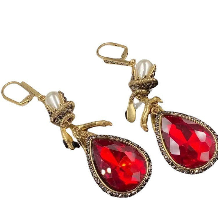 Women's Pearl Rhinestone With Ruby Earrings - 0 - Bijou Her - Color -  - 