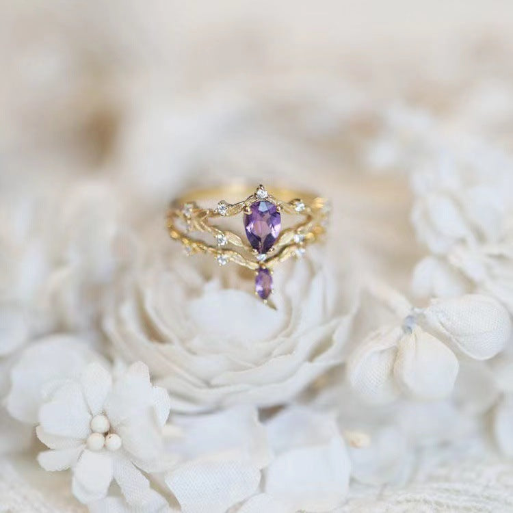 Vintage Antique Amethyst 925 Silver Plated Set Ring - 0 - Bijou Her -  -  - 