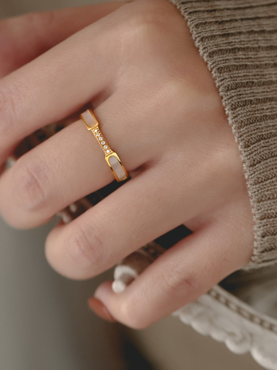 Titanium Steel Non Fading Day Work Shape White Fritillary Ring Female Accessories - 0 - Bijou Her -  -  - 