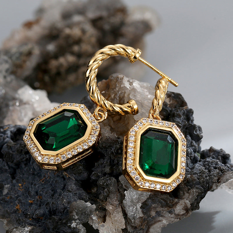 Women's Vintage Temperament Emerald Zirconia Earrings - 0 - Bijou Her -  -  - 