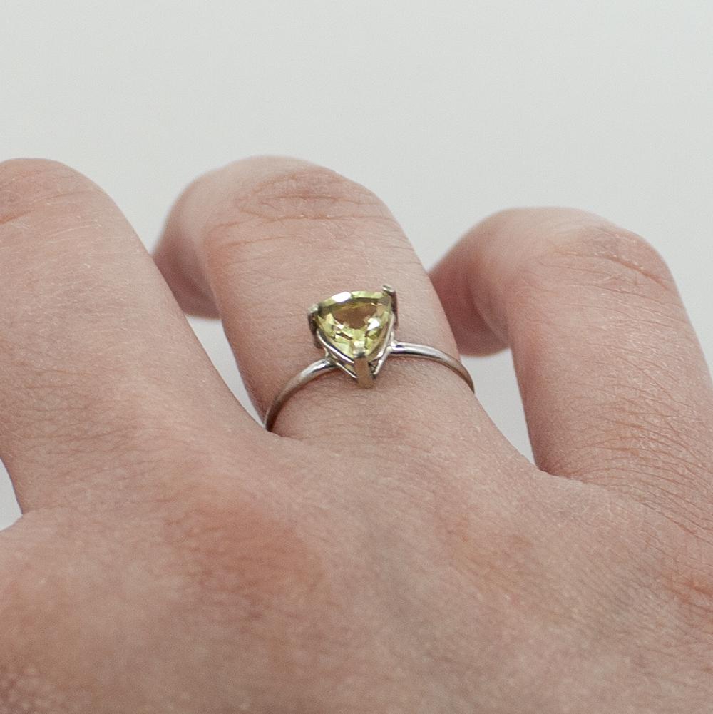 Lemon Topaz Trillion Solitaire Sterling Silver Ring - Basket Setting - Jewelry & Watches - Bijou Her -  -  - 