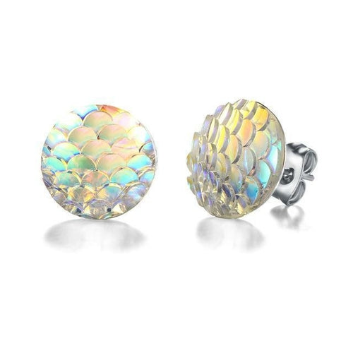 Resin Mermaid Stud Earrings - 1.2cm Diameter in Two Shades - Earrings - Bijou Her - Color -  - 