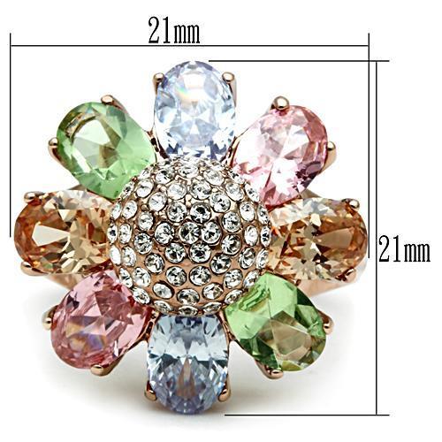 IP Rose Gold Brass Ring with AAA CZ, Ships in 1 Day - Ring, Brass Material, Multi-Color Center Stone - Jewelry & Watches - Bijou Her -  -  - 