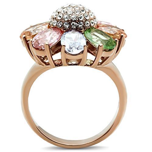 IP Rose Gold Brass Ring with AAA CZ, Ships in 1 Day - Ring, Brass Material, Multi-Color Center Stone - Jewelry & Watches - Bijou Her -  -  - 