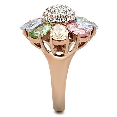 IP Rose Gold Brass Ring with AAA CZ, Ships in 1 Day - Ring, Brass Material, Multi-Color Center Stone - Jewelry & Watches - Bijou Her -  -  - 