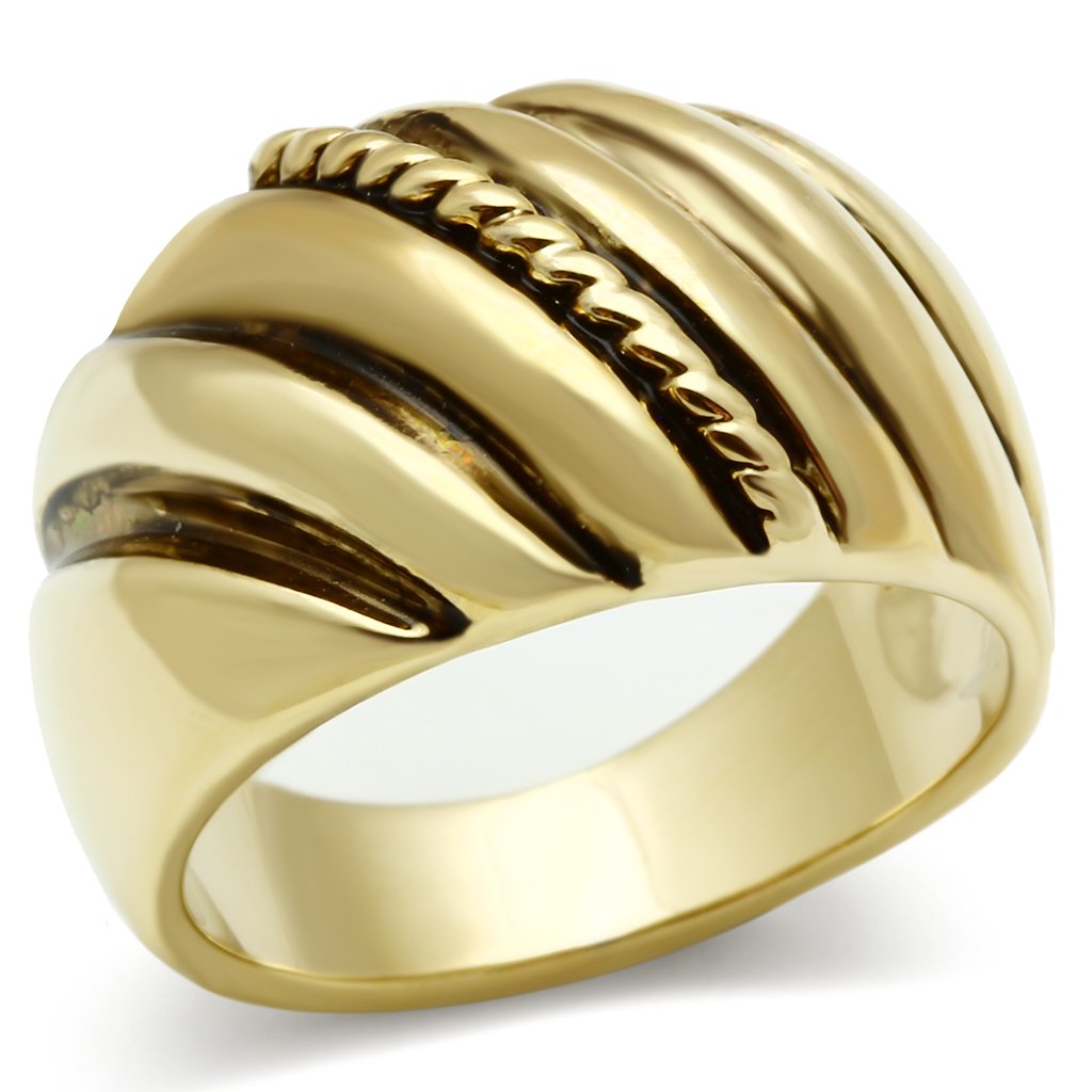 IP Gold Brass Ring with Jet Epoxy Center Stone - Ships in 1 Day - Jewelry & Watches - Bijou Her -  -  - 