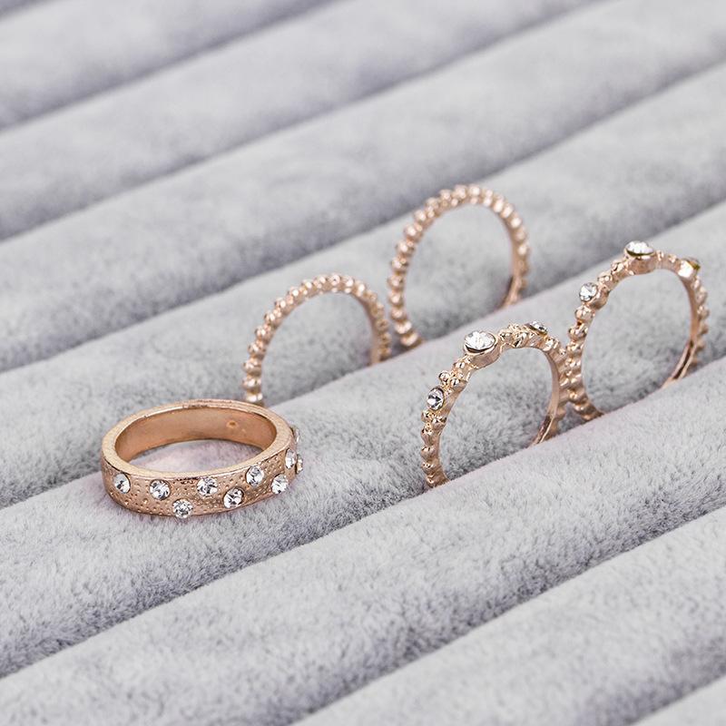 Rose Gold 5-Piece Ring Set with Crystal Accents in Sizes 6-10 - Rings - Bijou Her -  -  - 