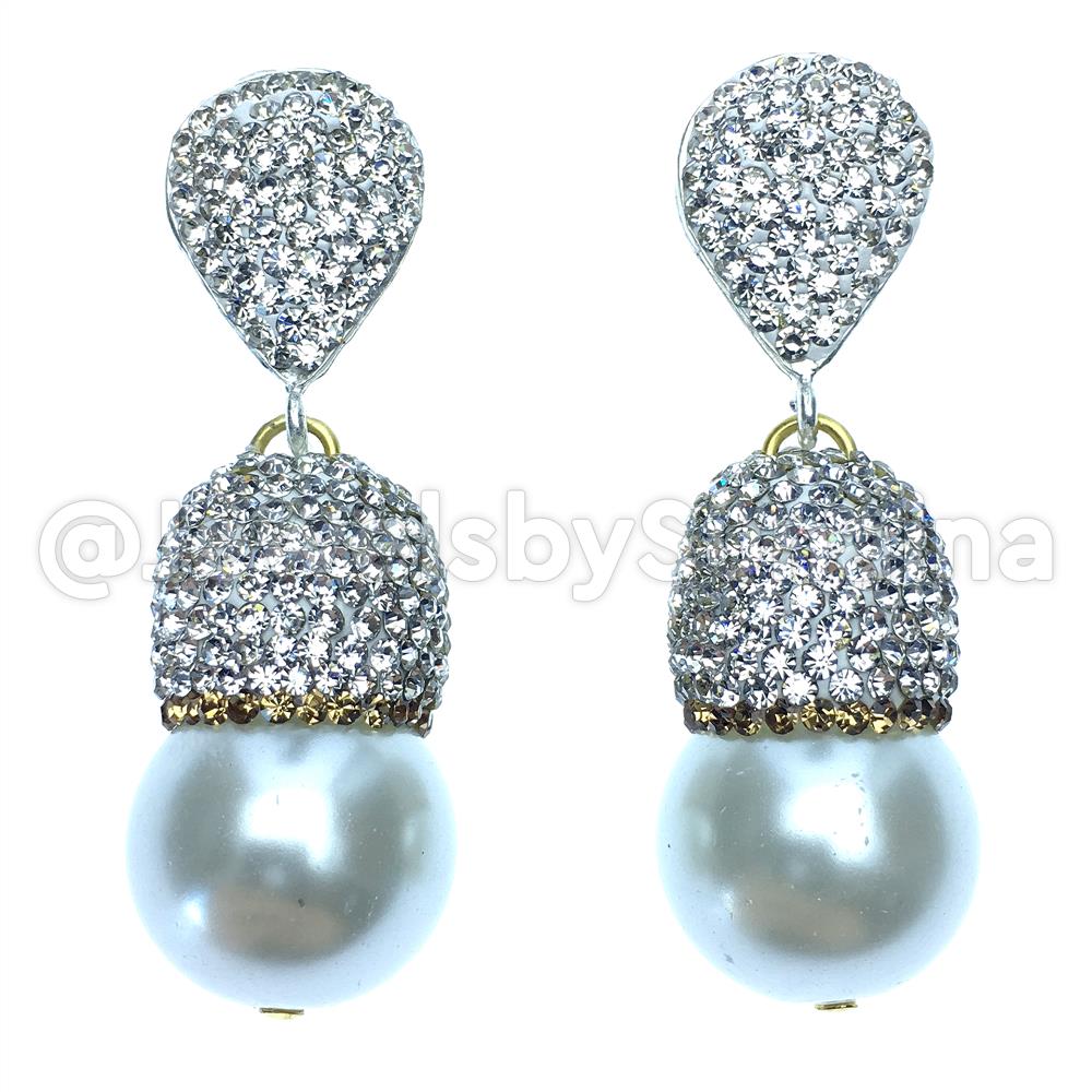 Pearl Drop Earrings with CZ Accents - Vintage-Inspired Double Drop Setting, 1.5in Length, Yellow Gold Plated Brass. - Jewelry & Watches - Bijou Her -  -  - 