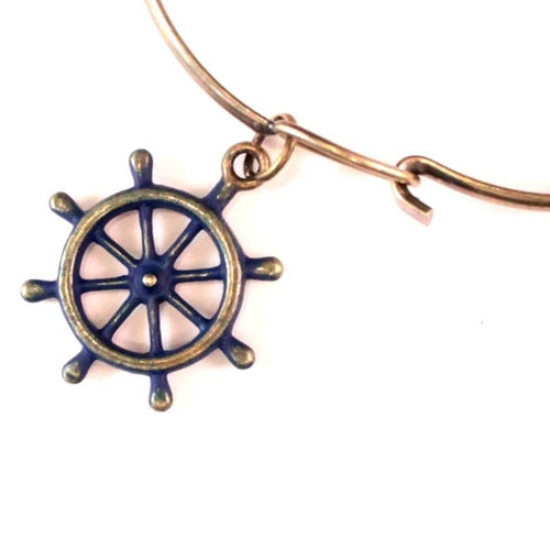 Vintage Hand-Painted Helm Charm for Bracelet or Necklace - Nautical Sailor Captain Boat Ocean Antique Charms - Jewelry & Watches - Bijou Her - Color - Style - 