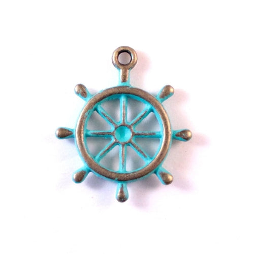 Vintage Hand-Painted Helm Charm for Bracelet or Necklace - Nautical Sailor Captain Boat Ocean Antique Charms - Jewelry & Watches - Bijou Her - Color - Style - 