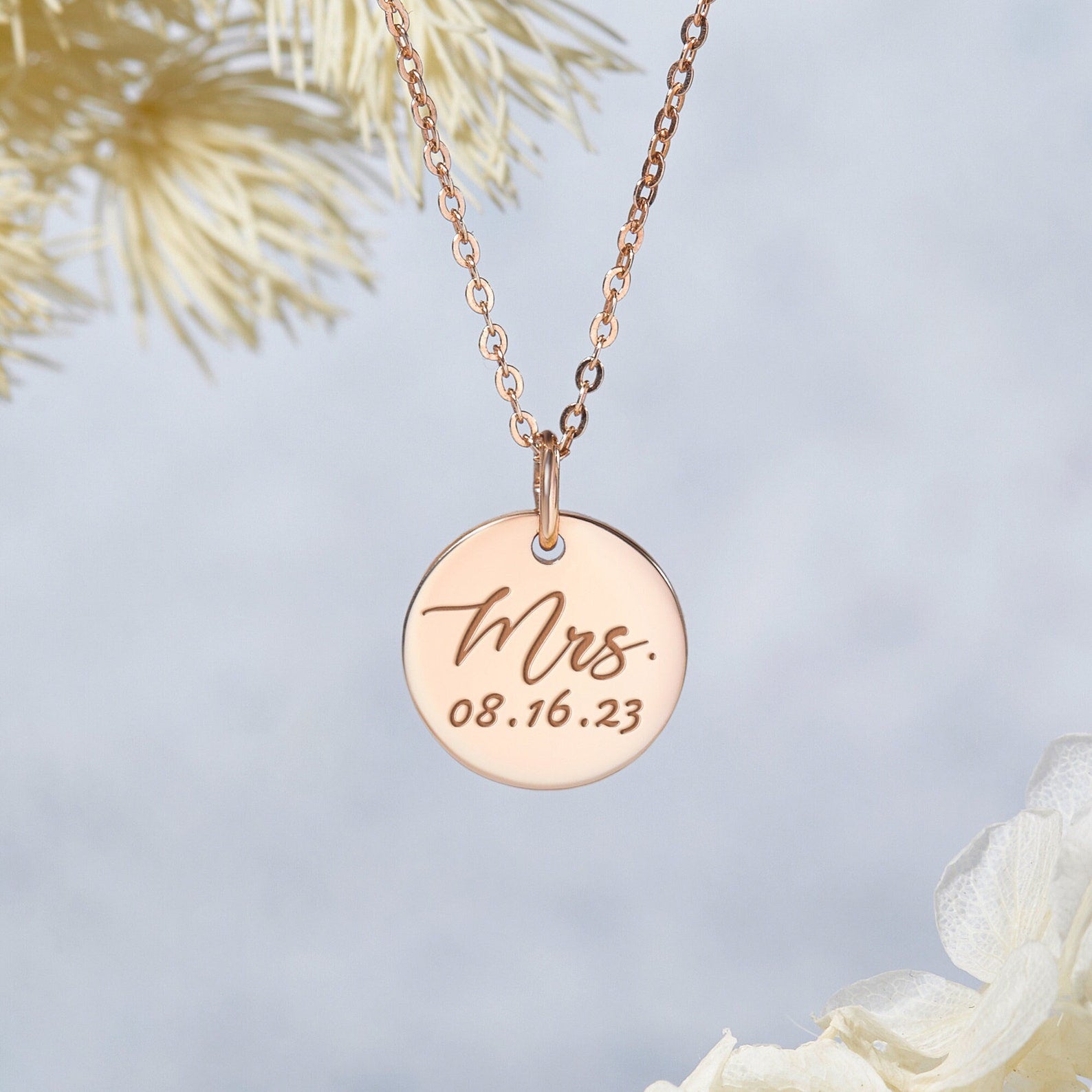 Personalized Mrs. Necklace with Wedding Date & Initials | Hypoallergenic Sterling Silver | Free Worldwide Shipping - Necklaces - Bijou Her -  -  - 