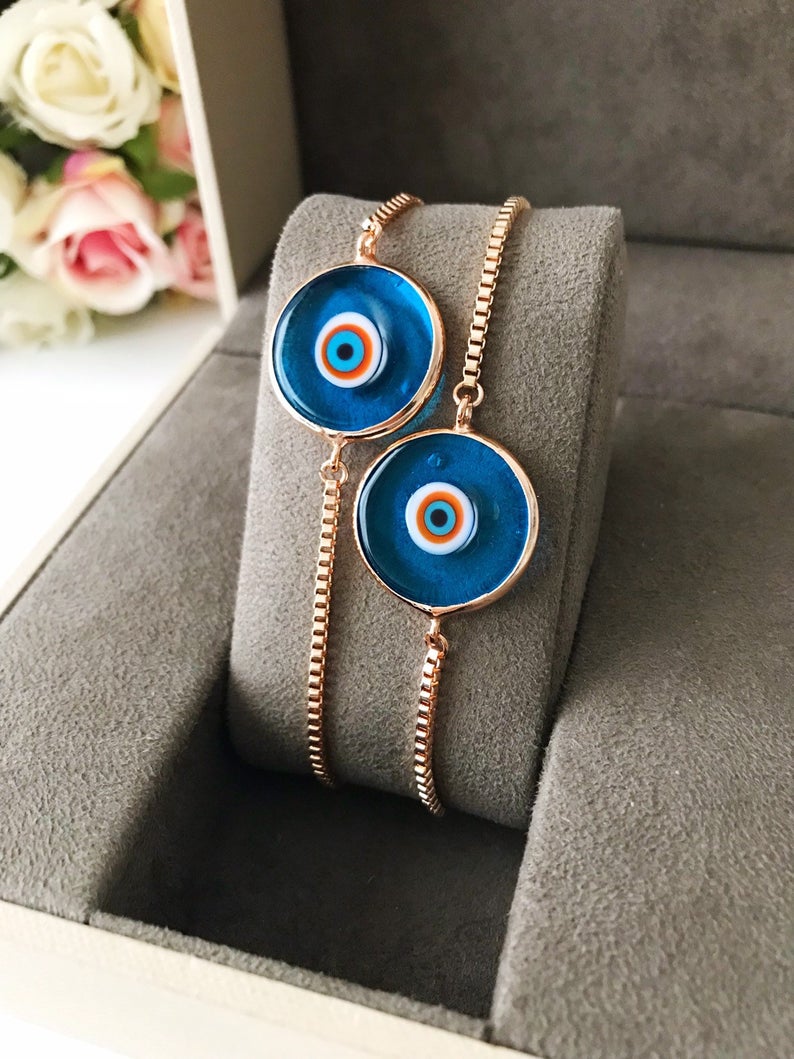 Murano Evil Eye Bracelet, Adjustable Rose Gold Bracelet, Greek Jewelry - Jewelry & Watches - Bijou Her -  -  - 