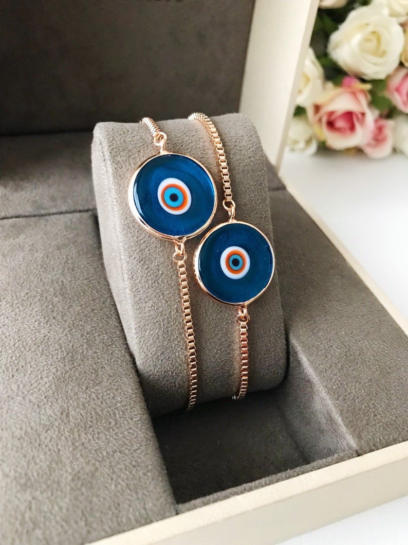 Murano Evil Eye Bracelet, Adjustable Rose Gold Bracelet, Greek Jewelry - Jewelry & Watches - Bijou Her -  -  - 