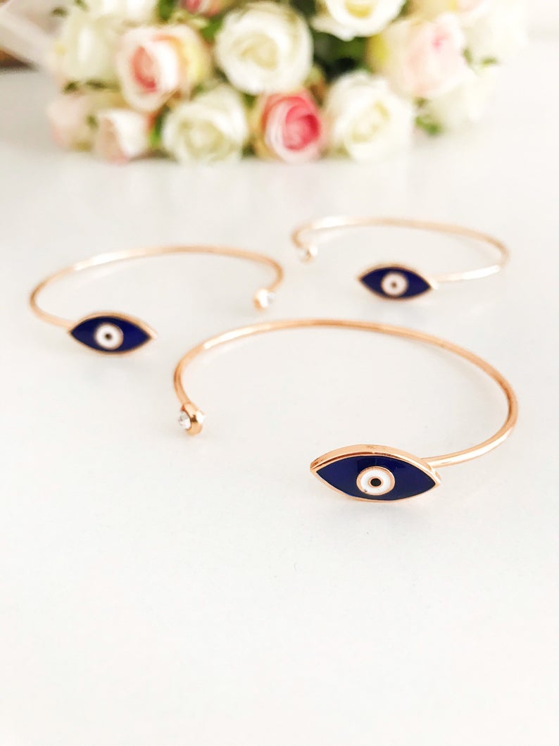 Rose Gold Evil Eye Bangle Bracelet - Greek Jewelry for Protection - Jewelry & Watches - Bijou Her -  -  - 