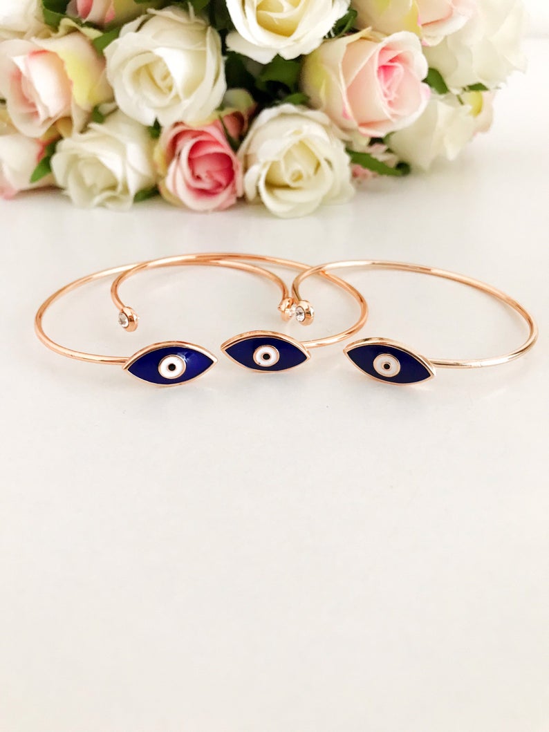 Rose Gold Evil Eye Bangle Bracelet - Greek Jewelry for Protection - Jewelry & Watches - Bijou Her -  -  - 