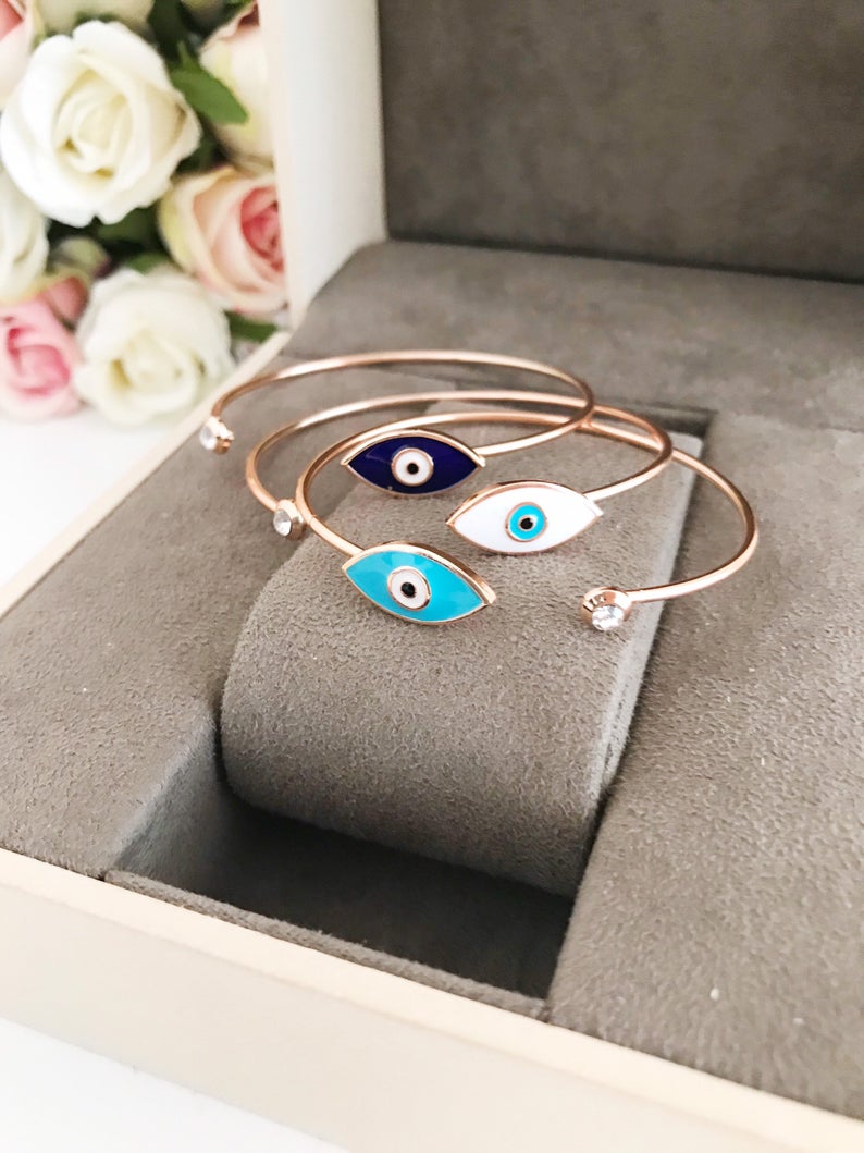 Rose Gold Evil Eye Bangle Bracelet - Greek Jewelry for Protection - Jewelry & Watches - Bijou Her -  -  - 