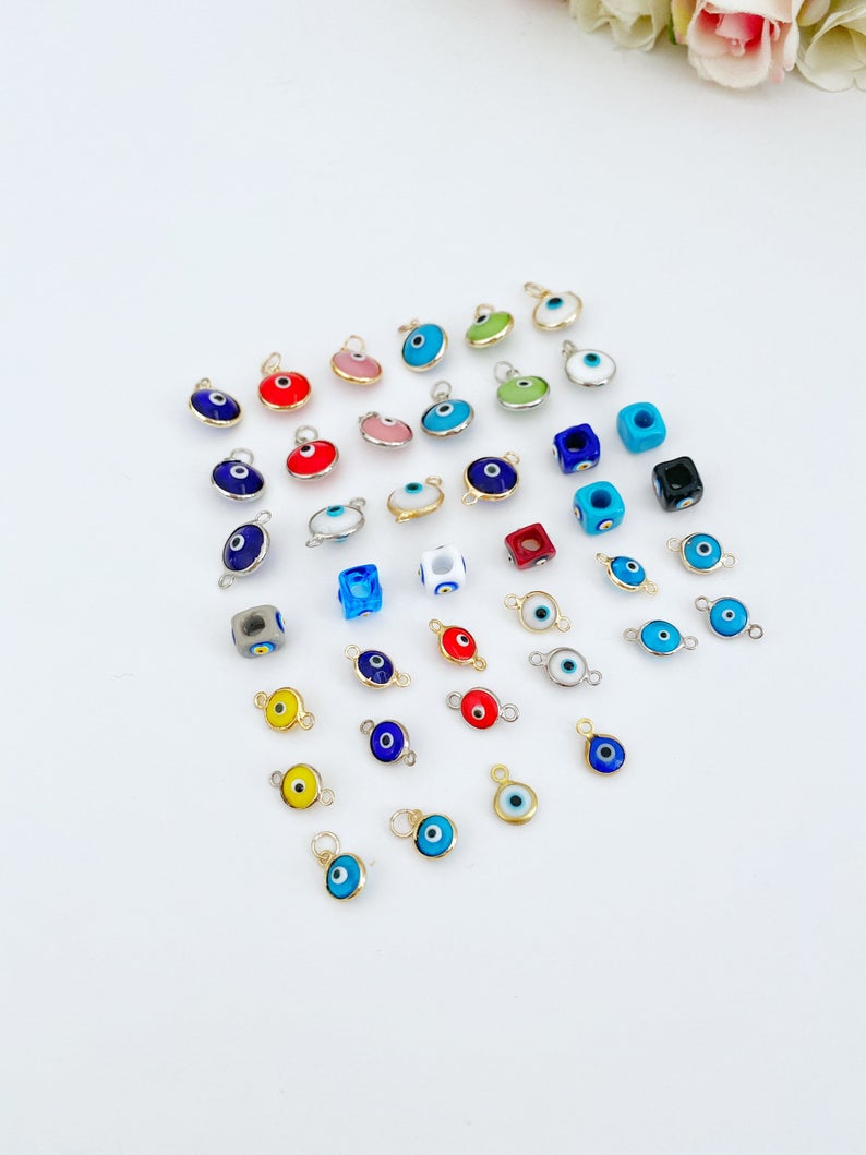 Murano Evil Eye Beads - 5pcs Glass Charm Set for DIY Jewelry Supplies with Greek Eye Design - Jewelry & Watches - Bijou Her -  -  - 