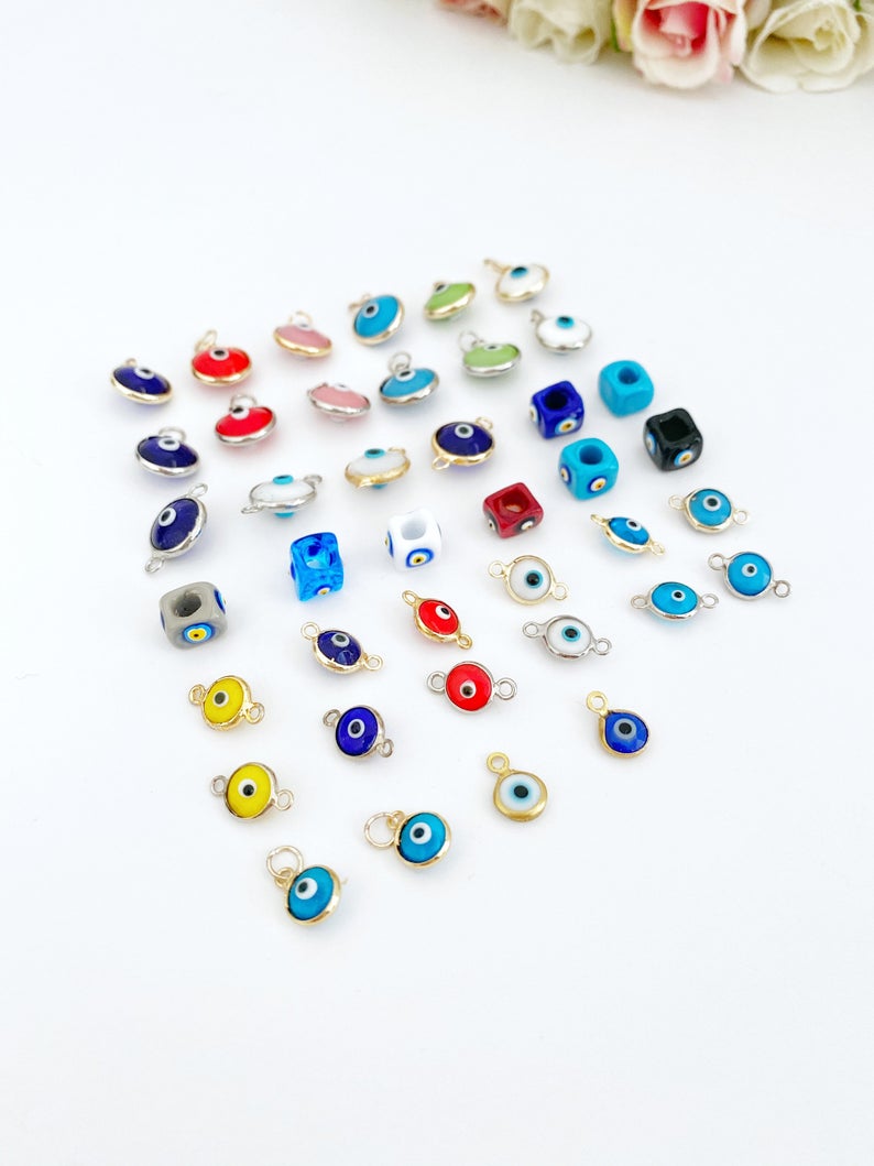 Murano Evil Eye Beads - 5pcs Glass Charm Set for DIY Jewelry Supplies with Greek Eye Design - Jewelry & Watches - Bijou Her -  -  - 