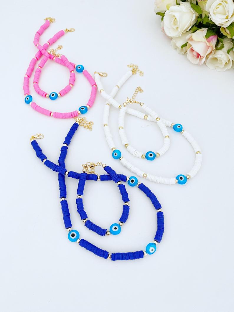 Heishi Evil Eye Bracelet Necklace, Evil Eye Jewelry Set, Boho Summer - Jewelry & Watches - Bijou Her -  -  - 