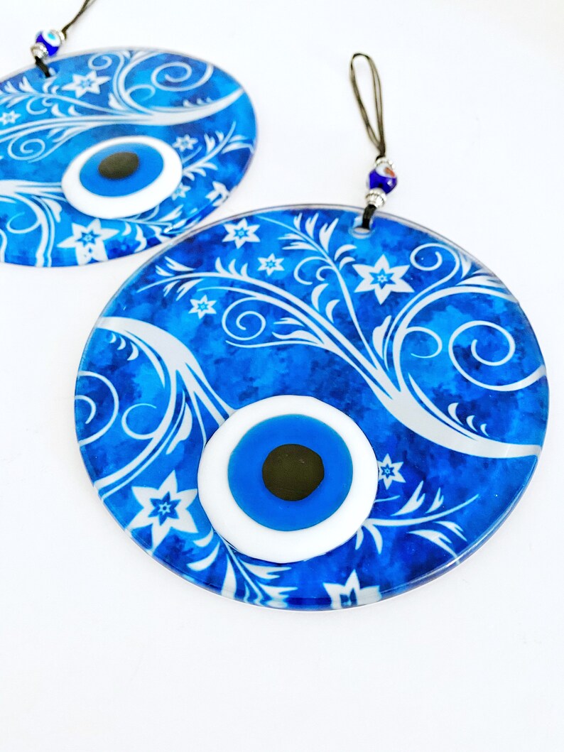 Greek Evil Eye Wall Hanging - Fused Glass Bead - Blue Evil Eye Home Decor - Jewelry & Watches - Bijou Her -  -  - 