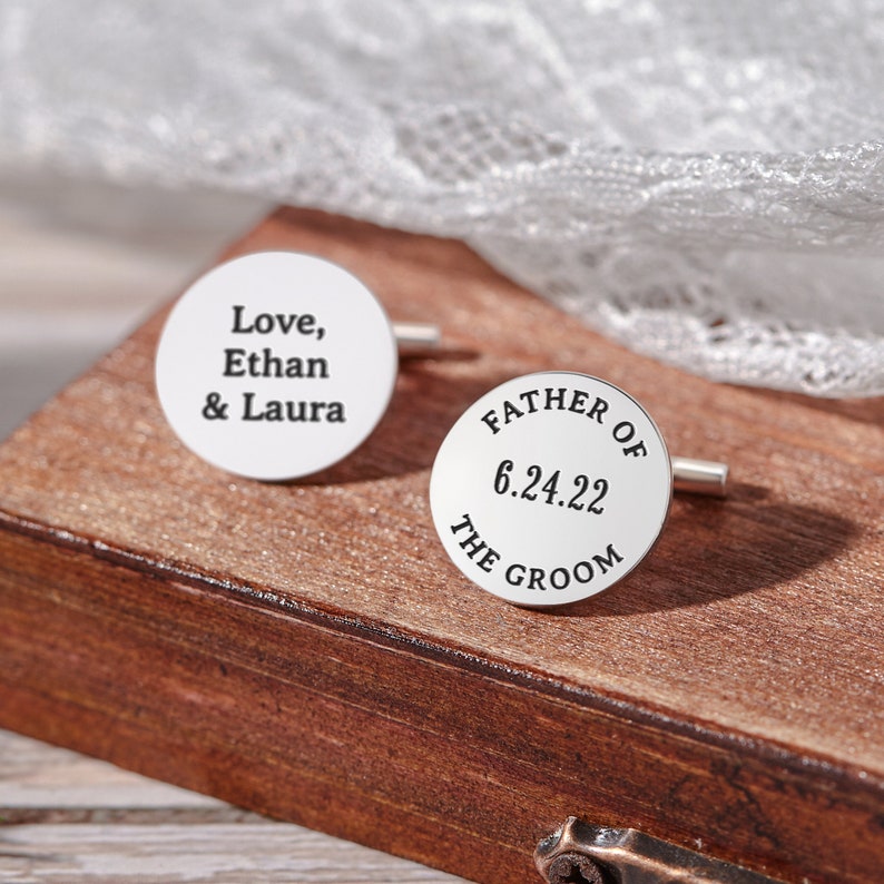 Personalized Father of the Groom Cufflinks - Sterling Silver Gift for Dad - Cufflinks - Bijou Her -  -  - 